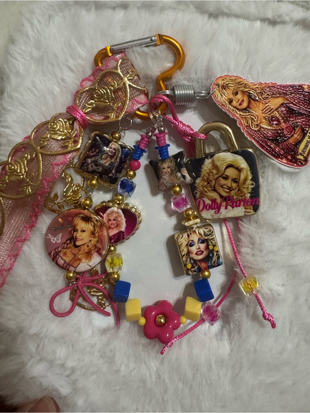 Pink multicolored Dolly Parton Bag Charm Accessory